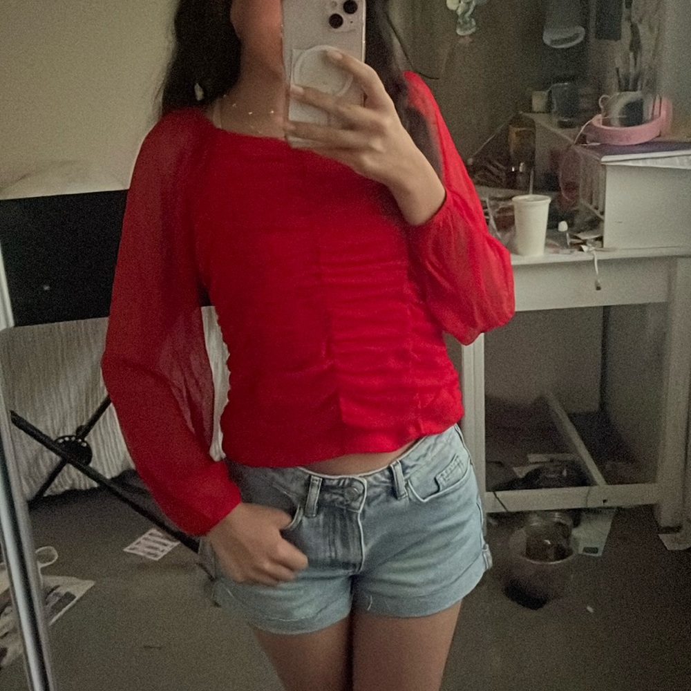 red chiffon christmas shirt